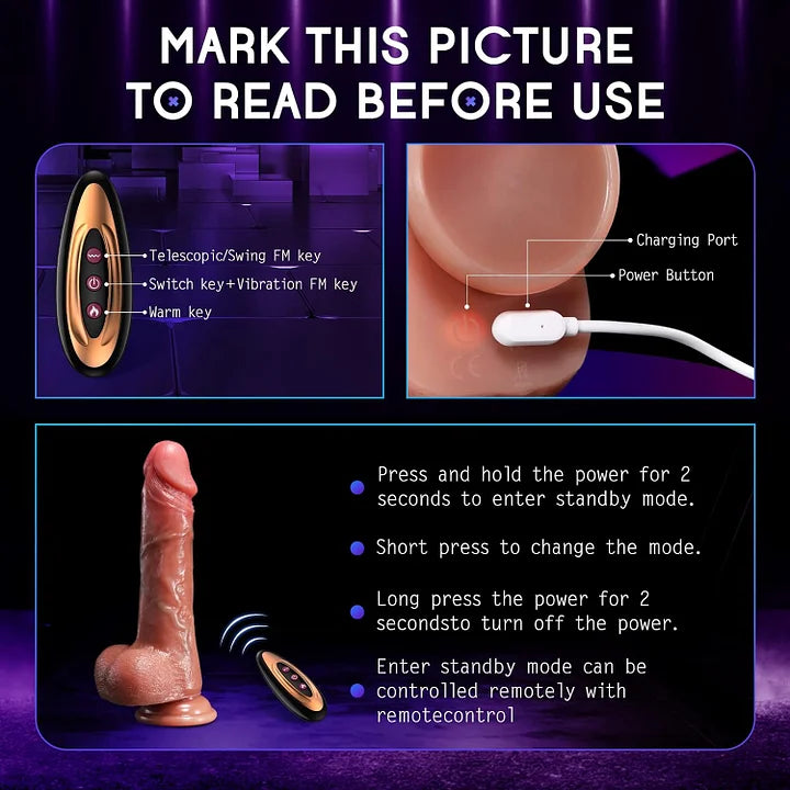 Vex 8.4" x 1.5" 8 Thrusting & 10 Vibration & Heating Dildo