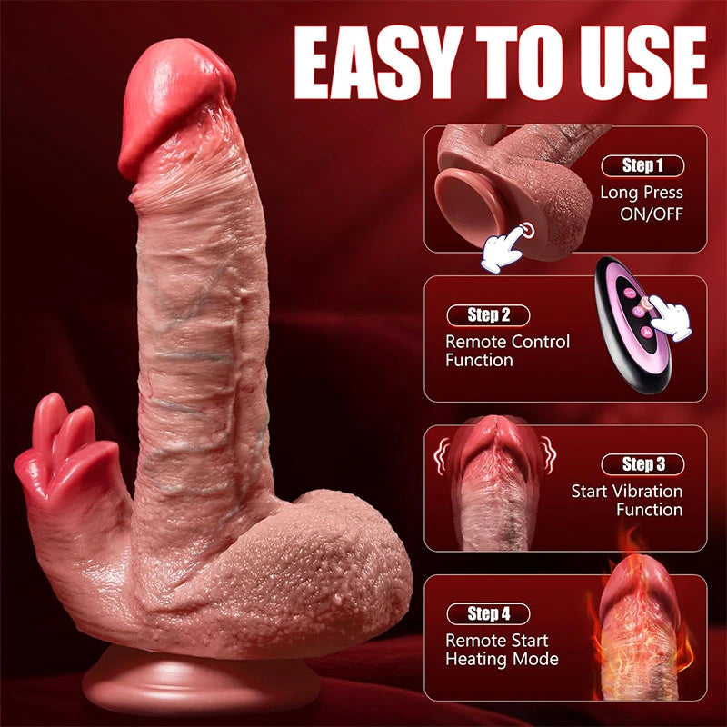 Auron - 9.4" x 1.7" Double Head Licking Rabbit Dildo with 7 Thrusting & 3 Vibrating Modes